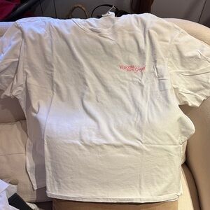 White T-Shirt with Pink Logo